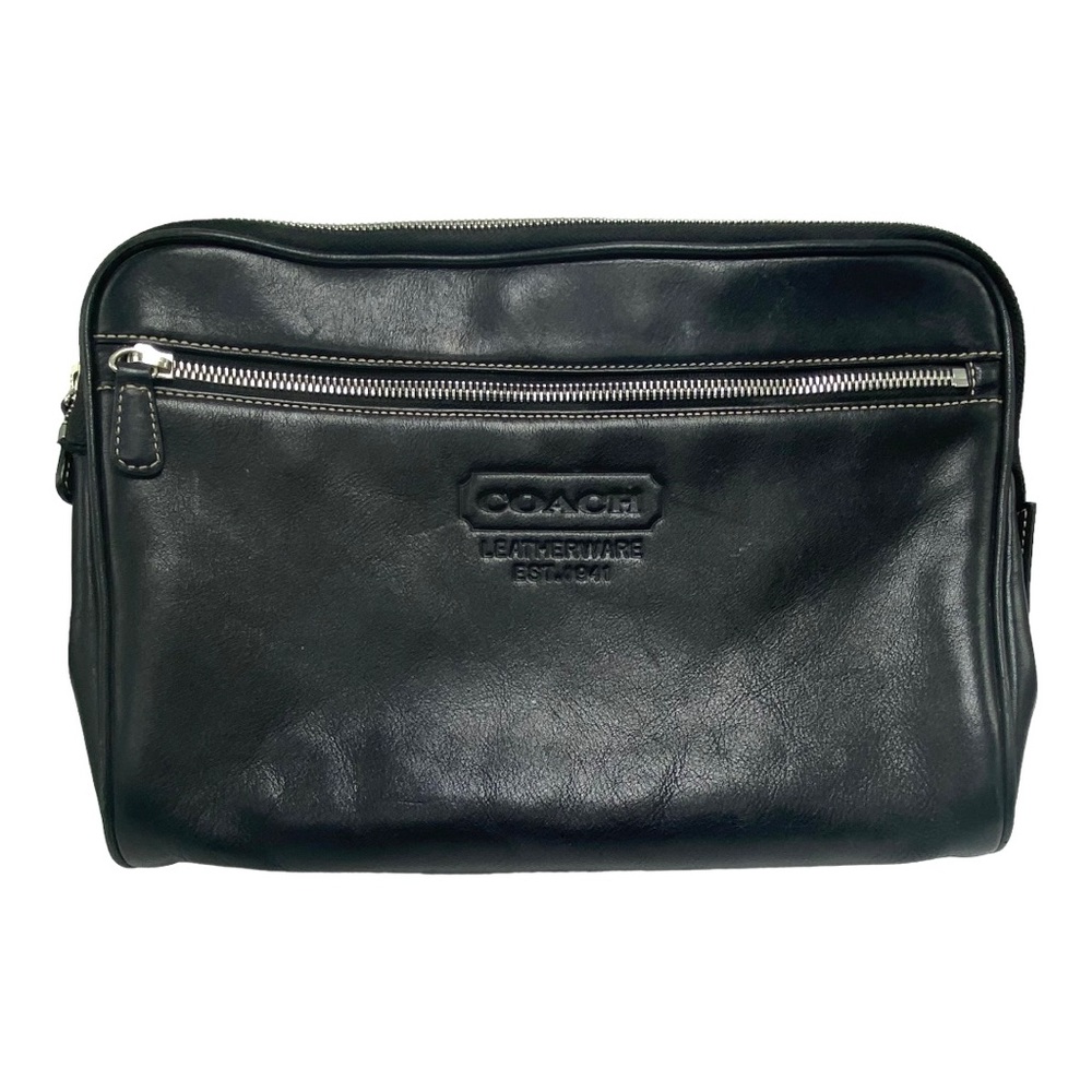 Coach  black Leatherware Est 1941 Black Leather Zippered Clutch Travel.